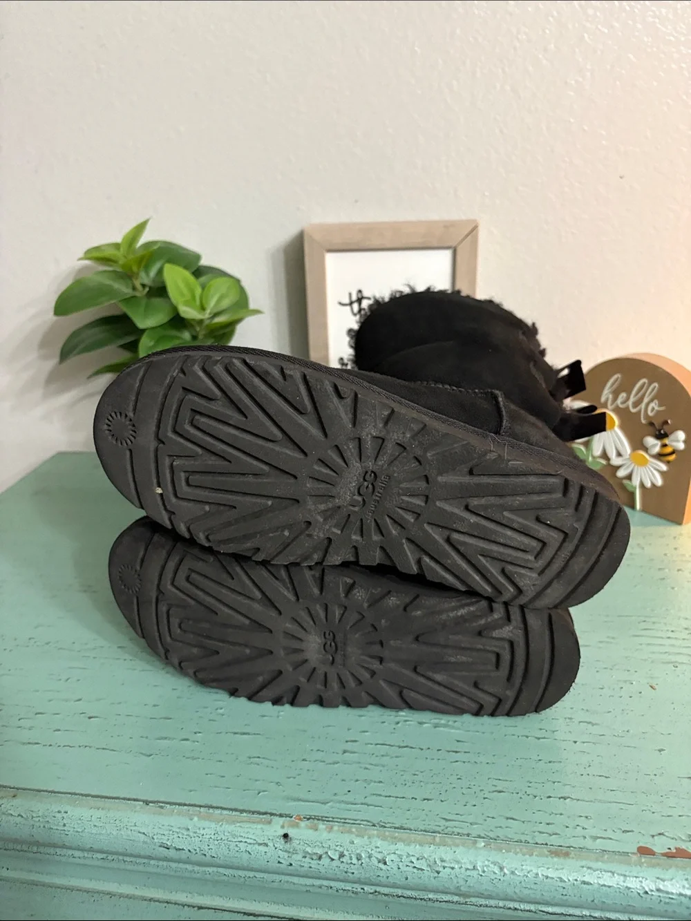 UGG Kids Black Suede Shearling Boots